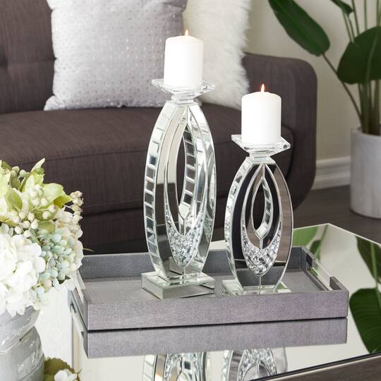 Set of 2 Clear MDF Glam Candle Holder, 17" x 6" x 4"